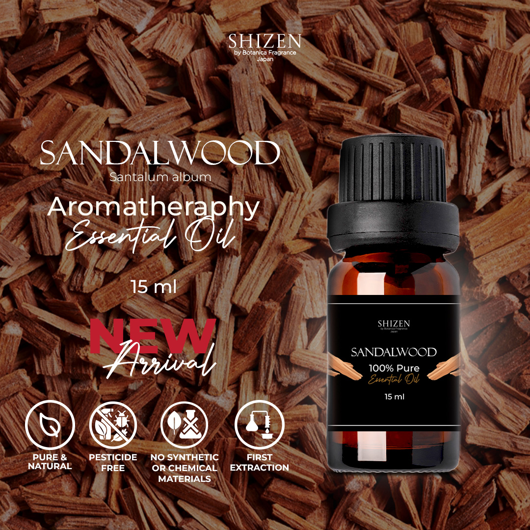 Shizen Essential Oil Sandalwood 15ml – 100% Pure untuk diffuser dan DIY aromatheraphy