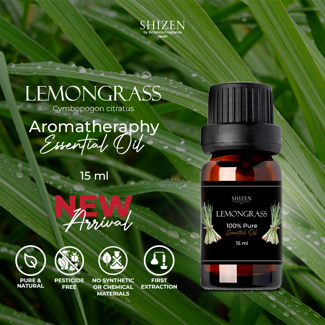 Shizen Essential Oil Lemongrass 15ml – 100% Pure untuk diffuser dan DIY aromatheraphy