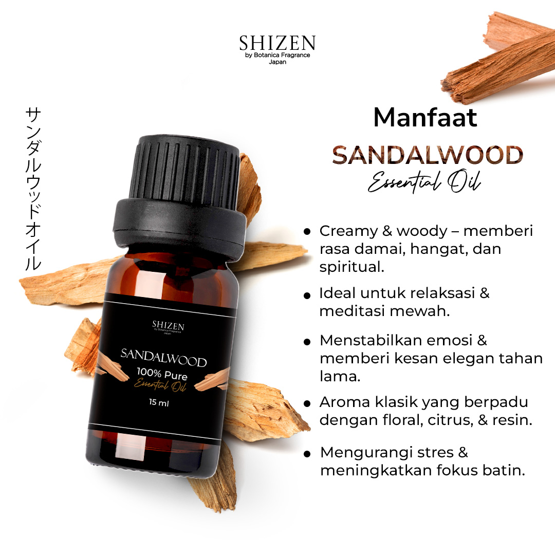 Shizen Essential Oil Sandalwood 15ml – 100% Pure untuk diffuser dan DIY aromatheraphy - Image 2