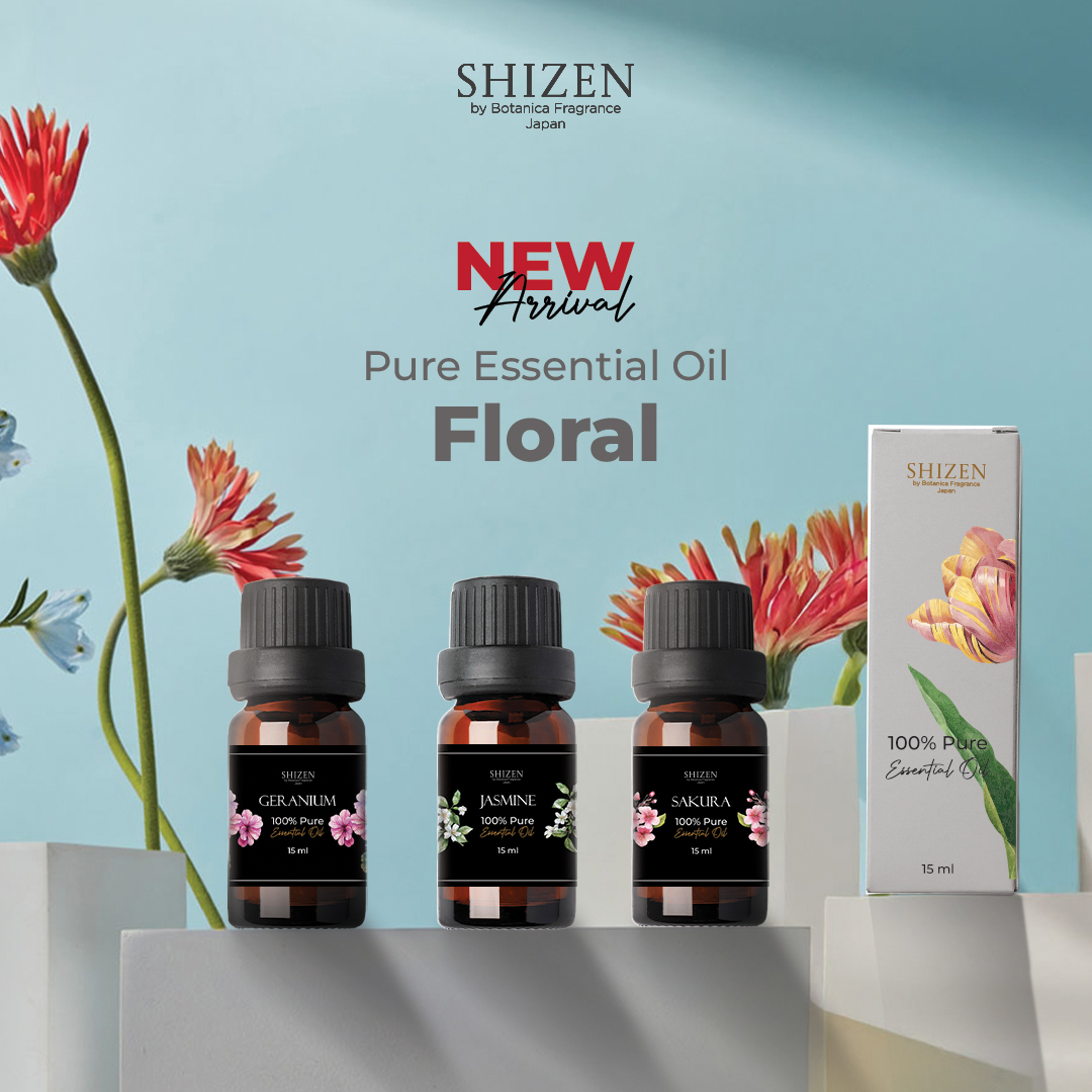Shizen Essential Oil Floral Series 15ml – 100% Pure untuk Diffuser & DIY Aromatherapy